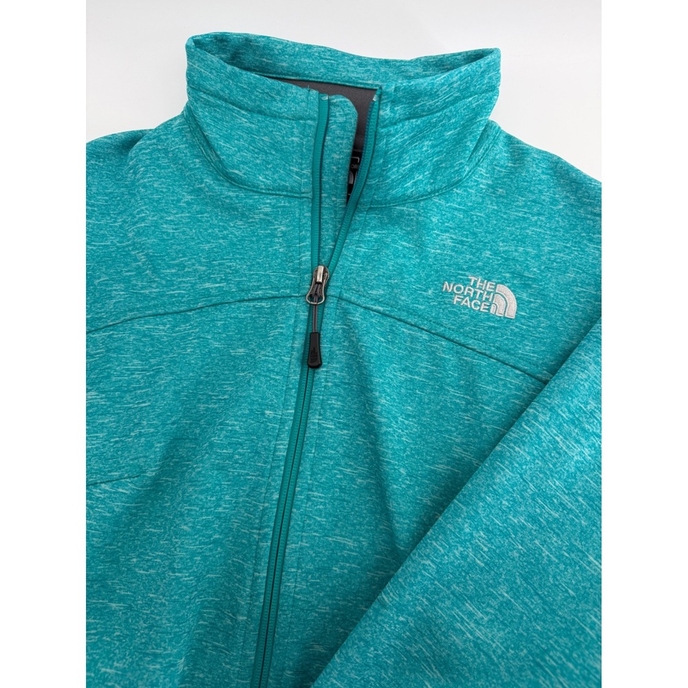The North Face Womens Teal Heather Full Zip Fleece Jacket Mock Neck Size Medium